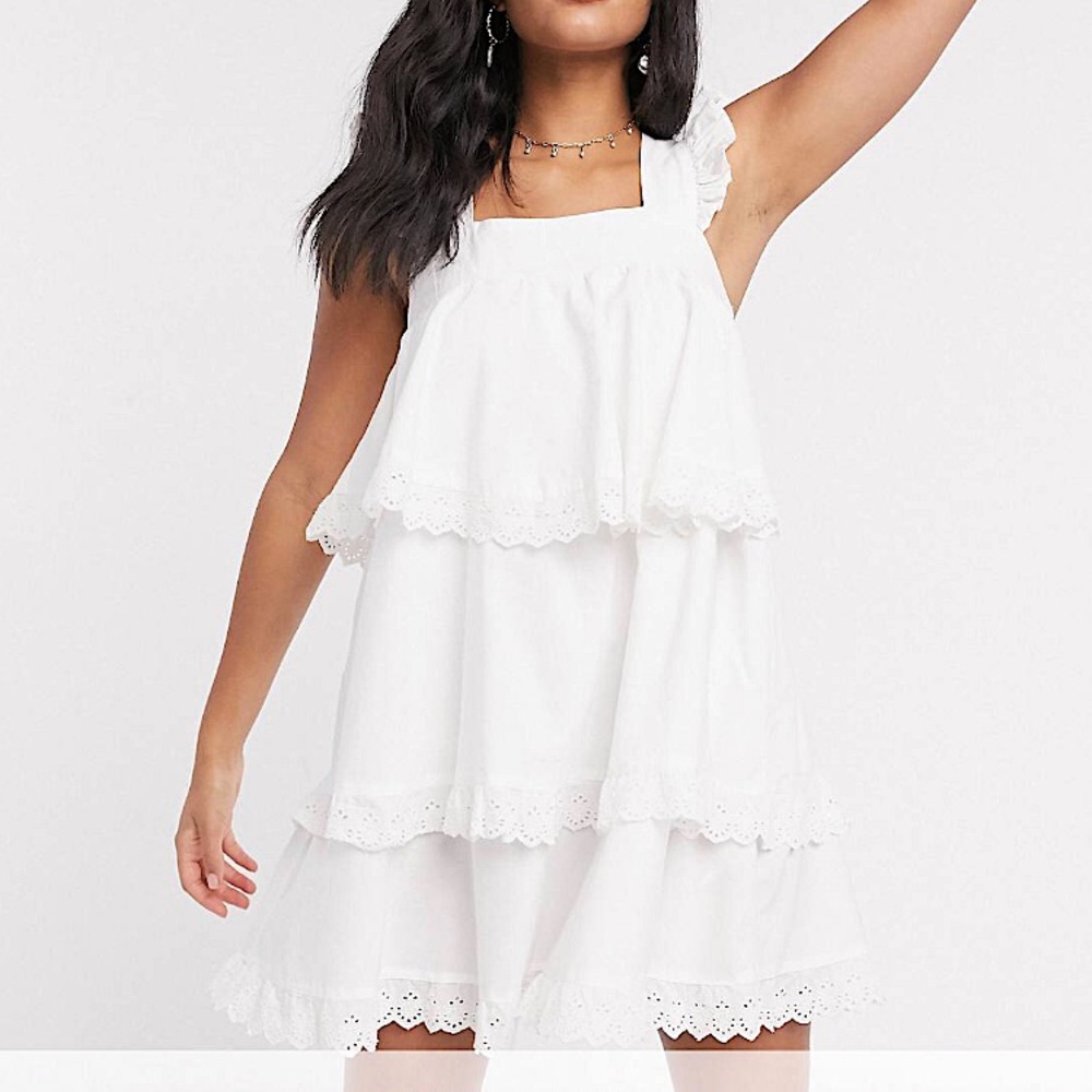 NWT ASOS Reclaimed Vintage Inspired Midi Smock Dress With Tiers And Lace 🤍